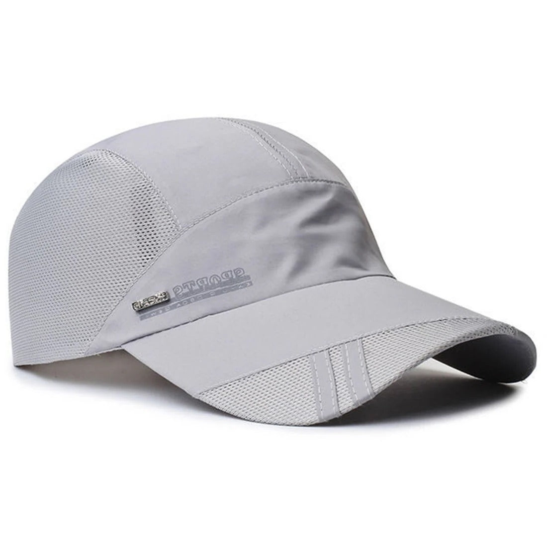 Black lightweight running sports cap breathable mesh panels adjustable strap quick-dry fabric