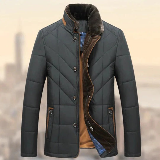 Men's long black quilted winter coat straight silhouette full-body coverage premium warmth