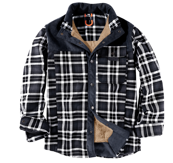 Men's plaid lumberjack jacket in red, army green or blue weather-resistant outdoor coat rugged fit