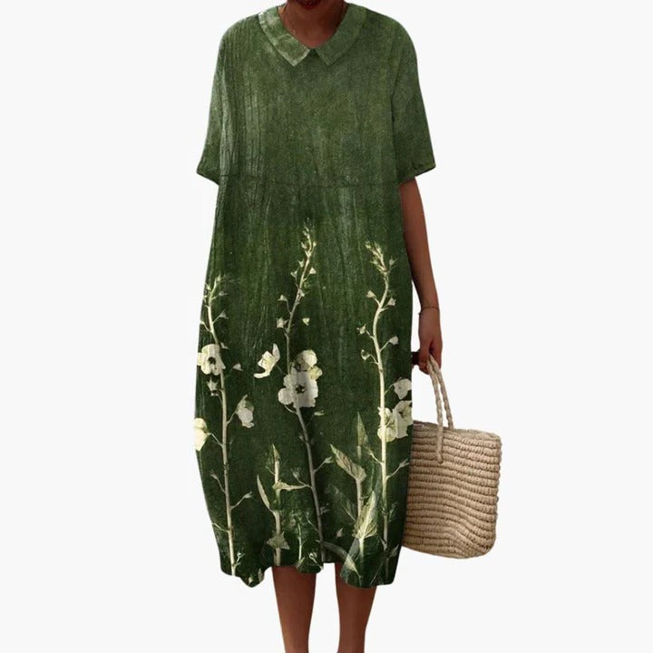 Floral print women's summer dress, relaxed loose fit, breathable midi length for everyday chic style