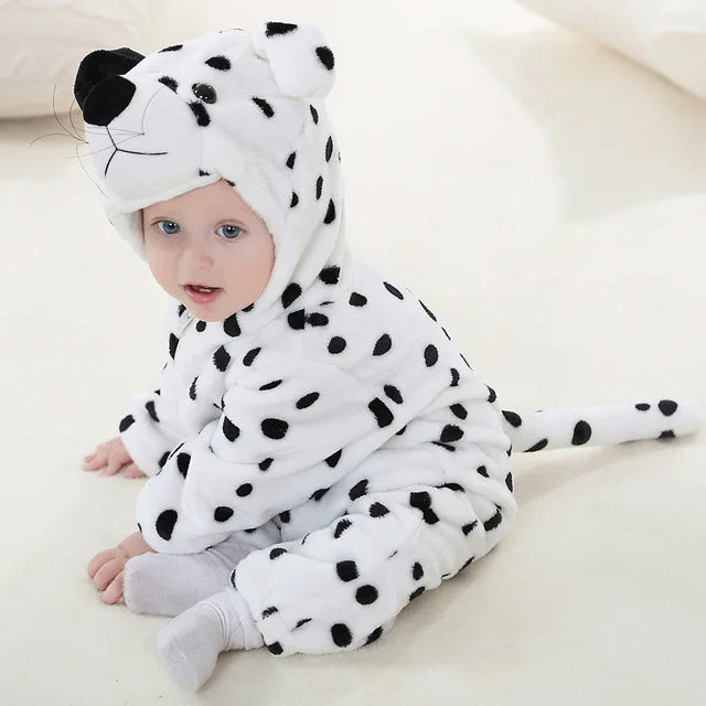 Soft breathable hooded baby romper onesie with adorable animal-shaped hood for toddlers