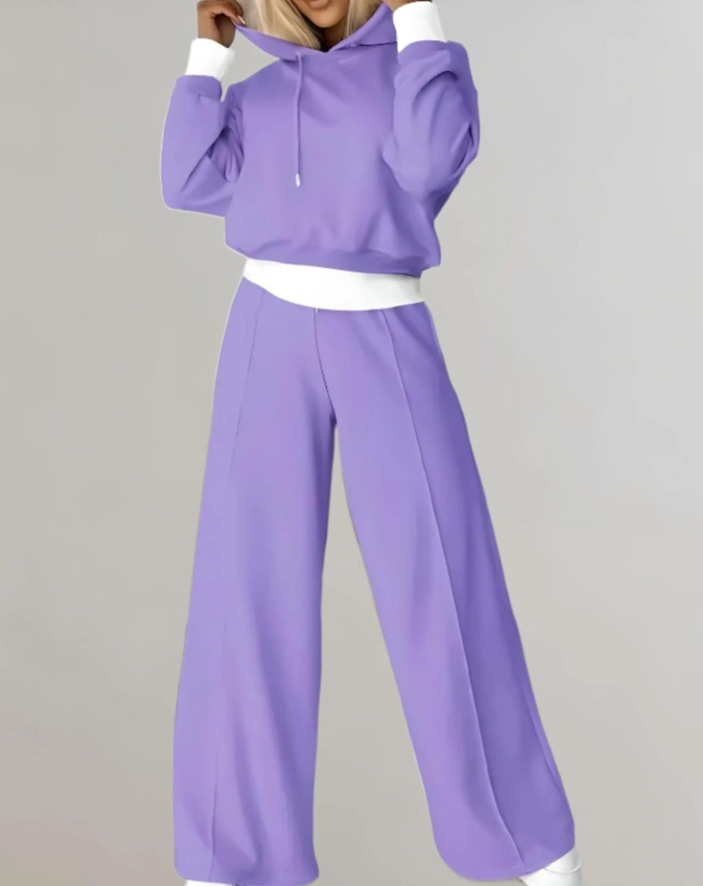 Women's two-tone cropped hoodie jogger set athleisure adjustable waist drawstring matching tracksuit