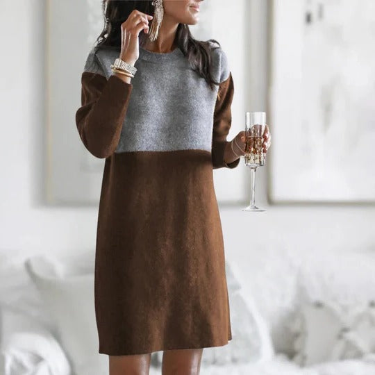Women's full-length winter dress long sleeve loose-fit silhouette warm office casual style