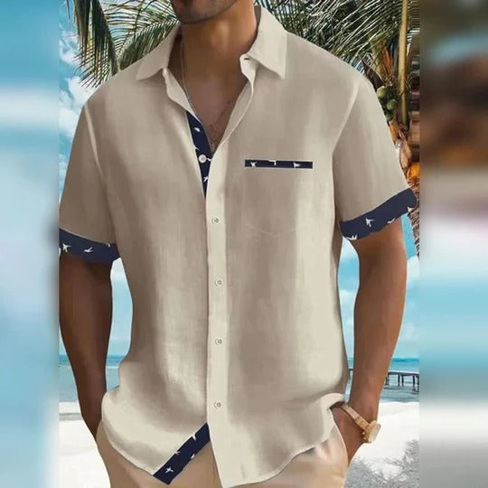 Grey men's tailored fit short sleeve shirt with structured cut for casual and dress wear