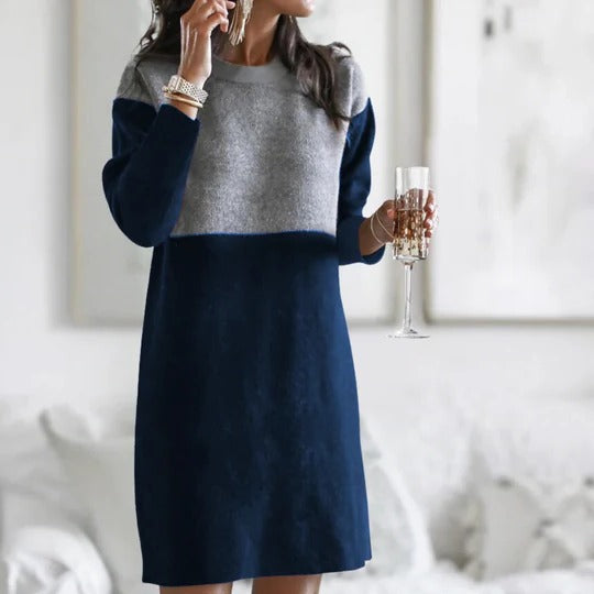 Women's full-length long sleeve winter dress loose-fit silhouette warm polished office casual style