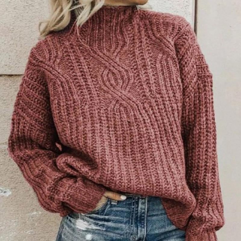 Women's elegant solid-color sweater with relaxed regular fit, versatile classic design for work and casual