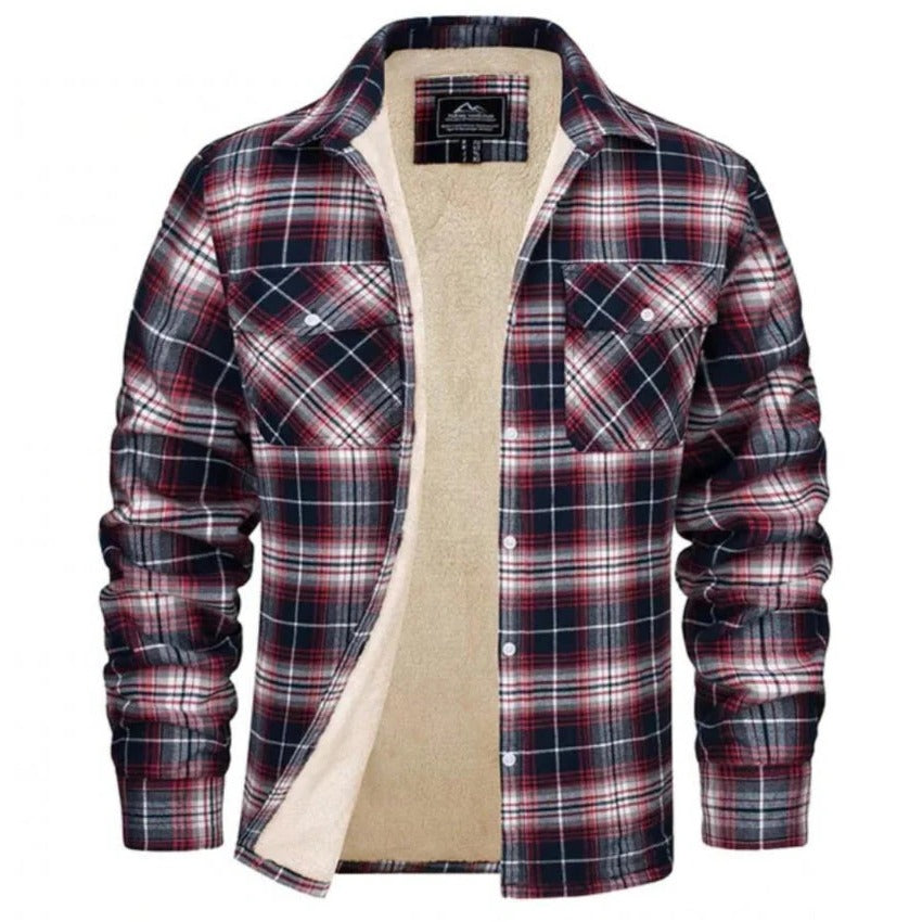 Men's black and white plaid flannel shirt fleece-lined relaxed fit for everyday layering