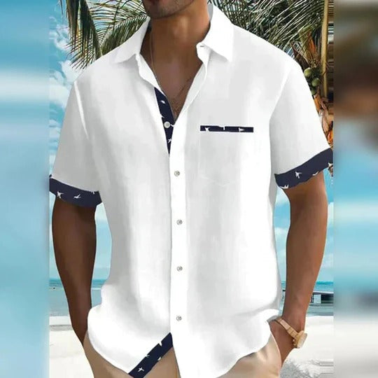 Grey men's tailored-fit short sleeve shirt with structured cut for casual and dress wear