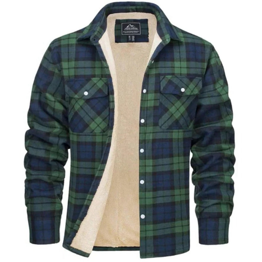 Men's black and white plaid flannel shirt fleece-lined relaxed fit for warm everyday layering
