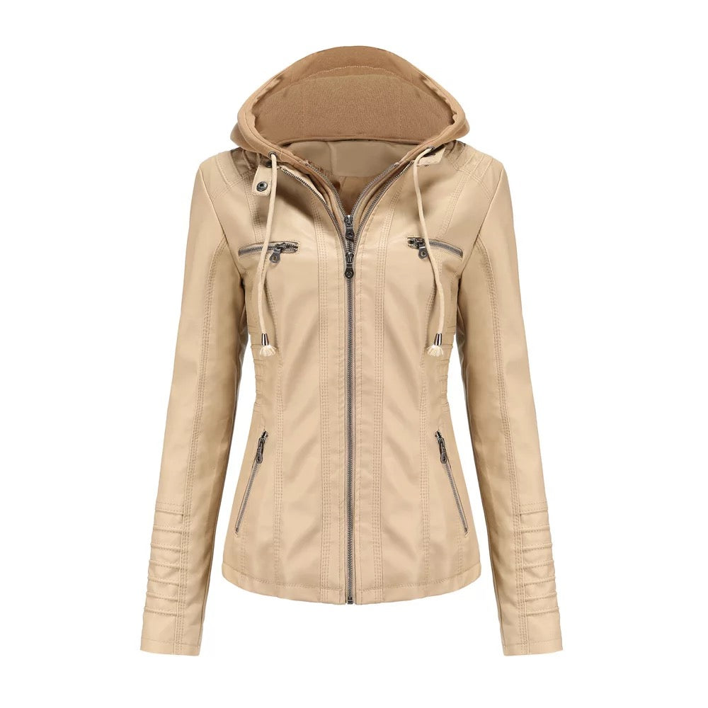 Eco-friendly synthetic leather sports jacket sleek fitted cut sustainable active urban lifestyle