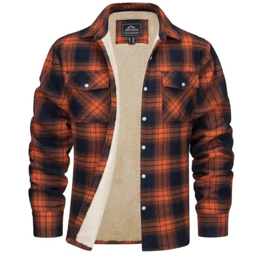 Men's black and white plaid flannel shirt fleece-lined relaxed fit for warm everyday layering