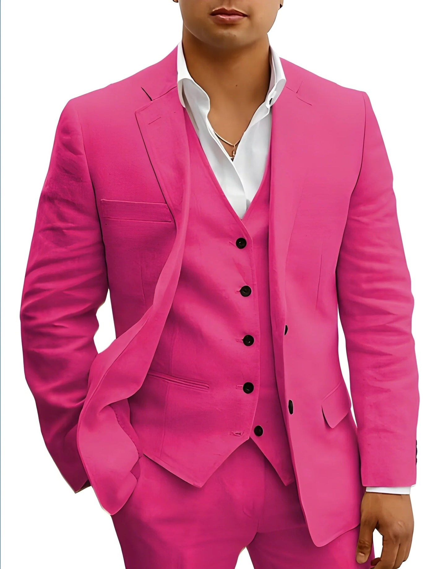 Men's light beige three-piece slim-fit summer suit with breathable fabric for weddings and beach parties