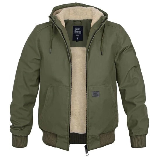 Men's black hooded insulated winter jacket slim fit fleece-lined durable zipper everyday warmth