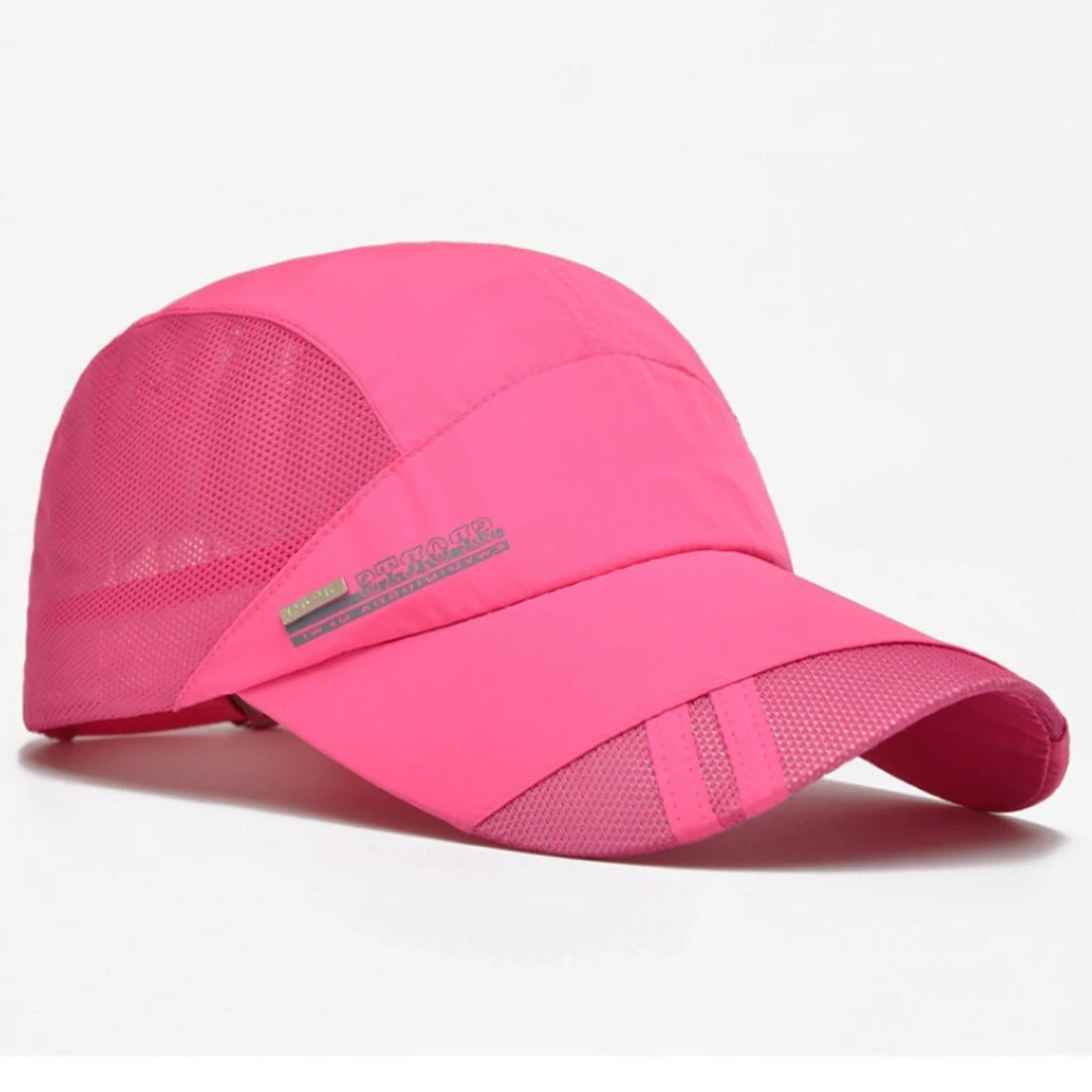 Lightweight black mesh sports running cap with breathable quick-dry fabric and adjustable fit