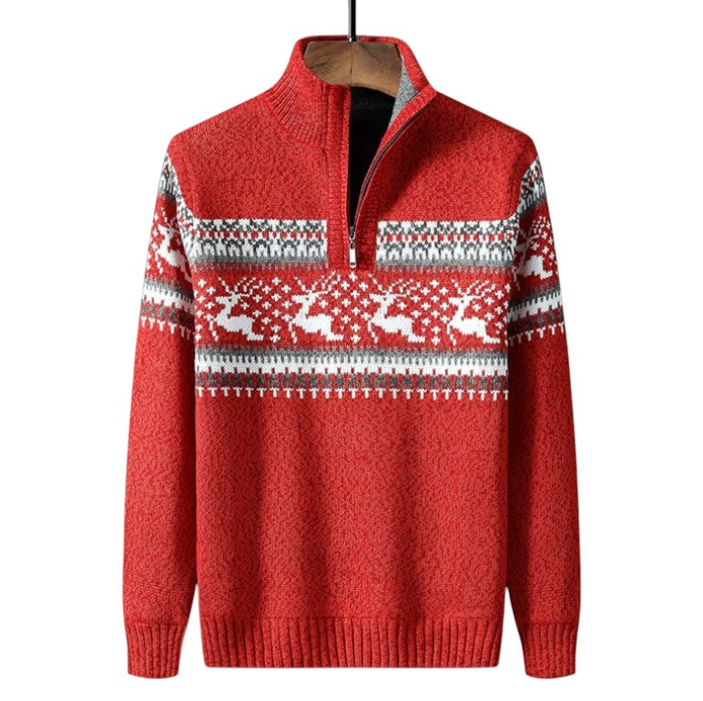 Men's Fair Isle quarter-zip sweater regular fit casual knit with classic patterned front zipper