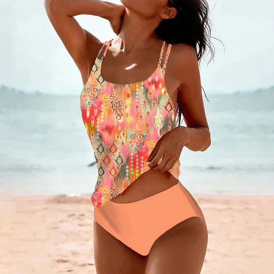 Women's multi-piece swimsuit set floral geometric bikini tankini one-piece flexible beach coverage