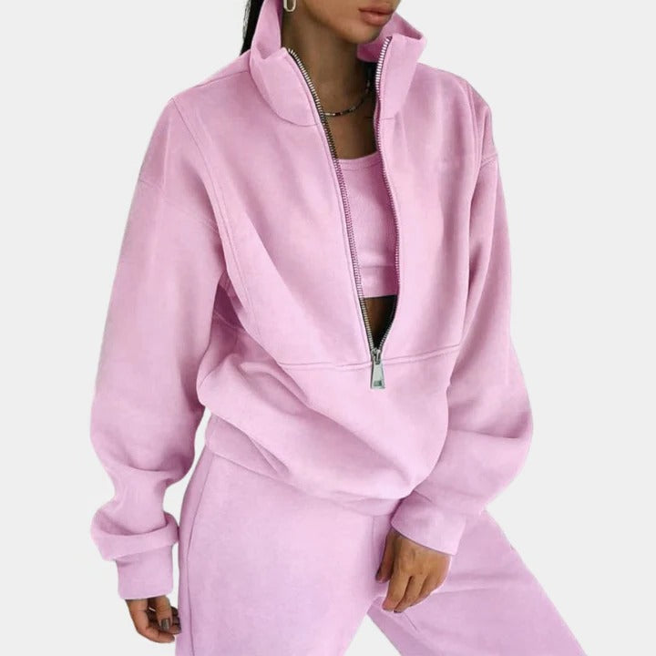Gray two-piece jogging suit relaxed fit unisex loungewear set with soft comfortable fabric