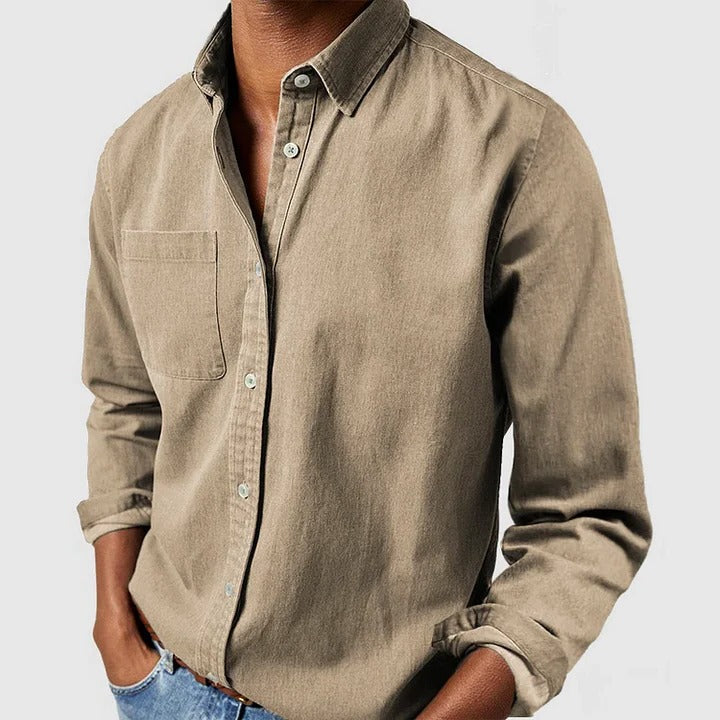 Unisex relaxed fit long sleeve button-front shirt, breathable lightweight fabric for all-day comfort