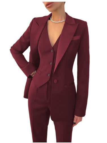 Women's three-piece suit set elegant blazer vest tailored pants professional all-season coordinated ensemble
