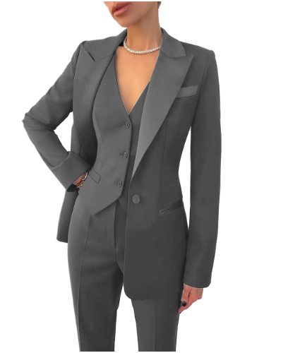 Women's three-piece suit set elegant blazer vest tailored pants professional all-season ensemble