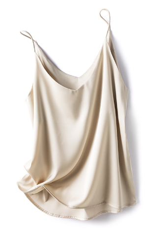 Women's silk satin cami top spaghetti straps V-neck halter detail lightweight luxury flattering fit