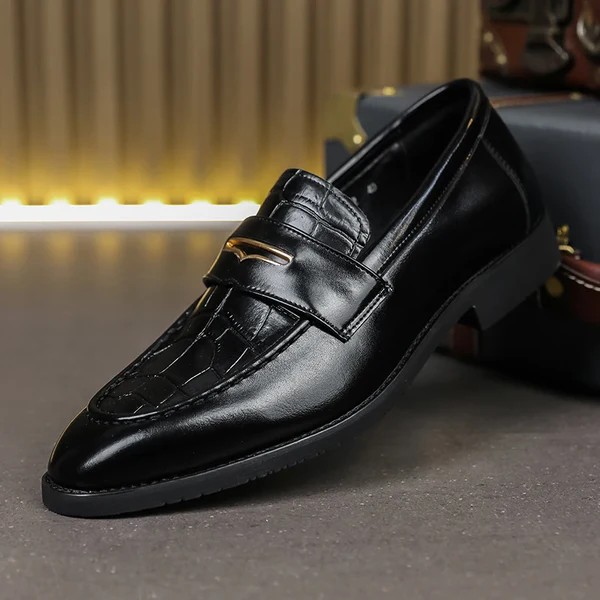 Men's brown croc-embossed leather loafers with vintage silhouette and lightweight smart-casual design