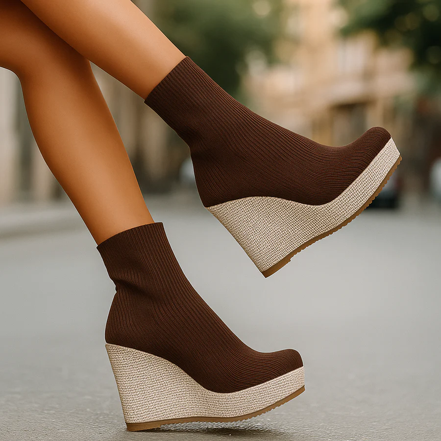 TrendAura Bellastra women's knit platform wedge shoes sock-fit upper bold runway-ready silhouette