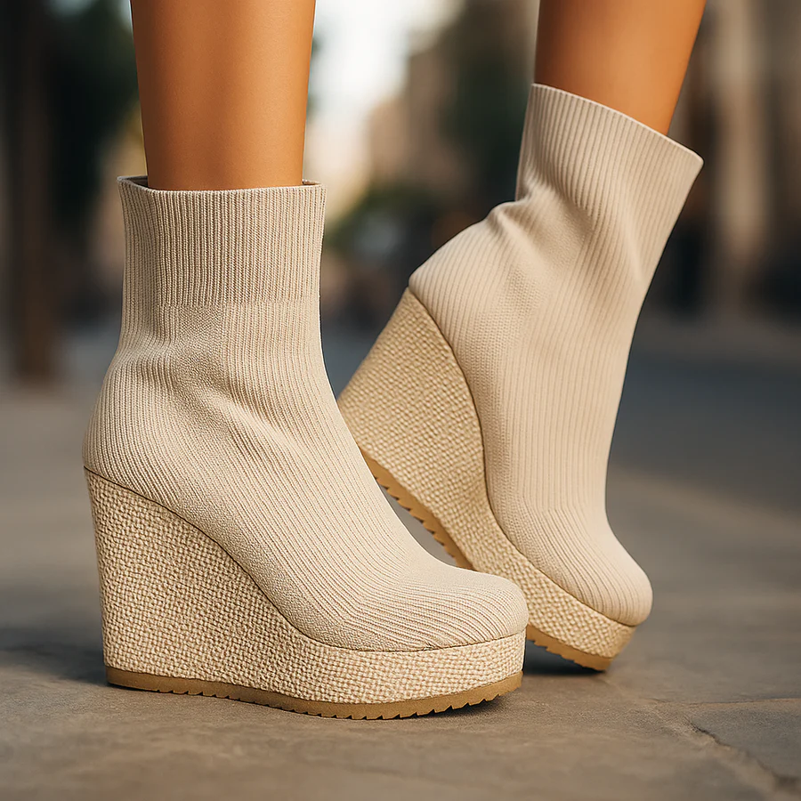 TrendAura Bellastra women's knit platform wedge shoes sock-fit upper bold chunky sole runway style