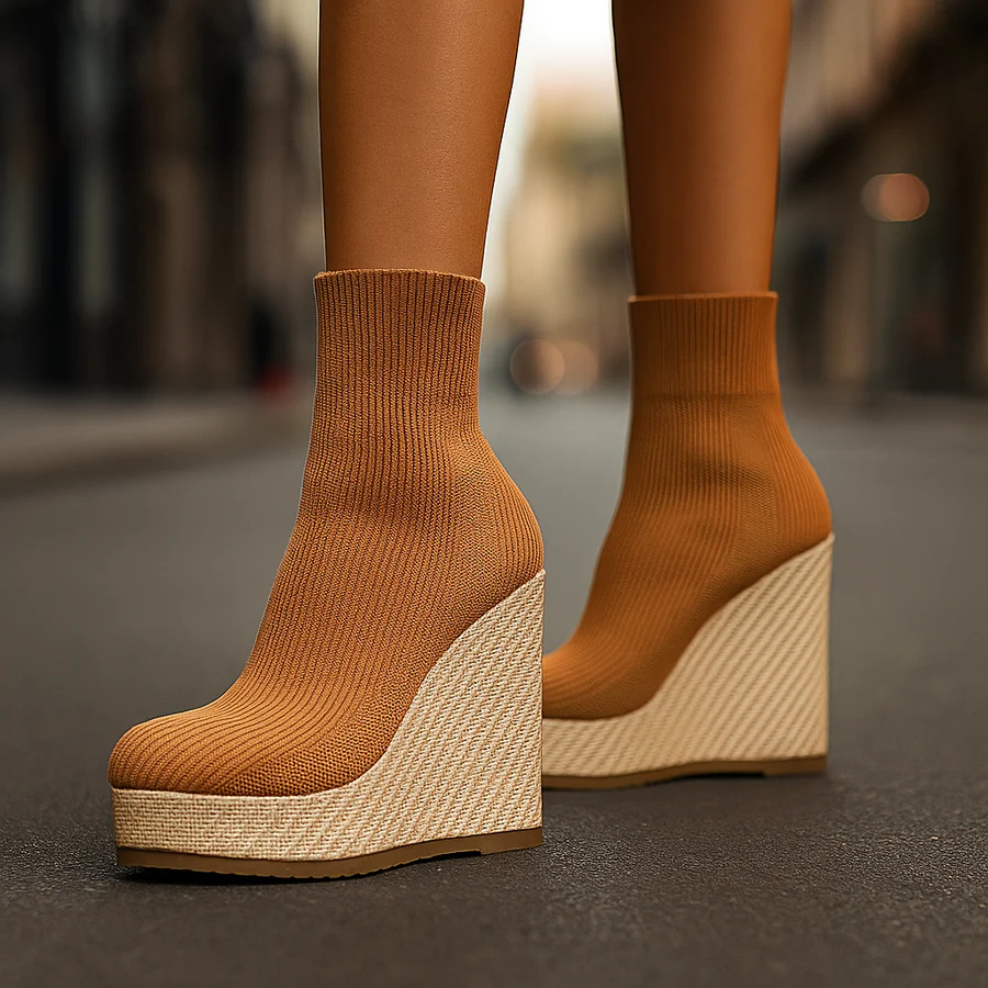 TrendAura Bellastra women's knit platform wedge shoes sock-fit upper bold chunky sole runway style