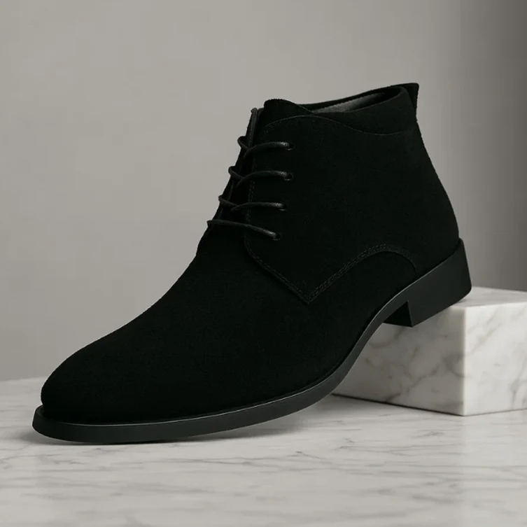 Men's tan suede ankle boots minimalist silhouette with cushioned insole for all-day comfort
