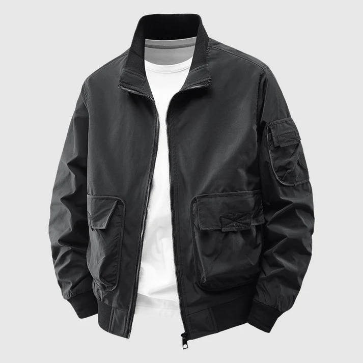 Men's heavyweight olive utility bomber jacket wind-resistant deep reinforced pockets rugged style