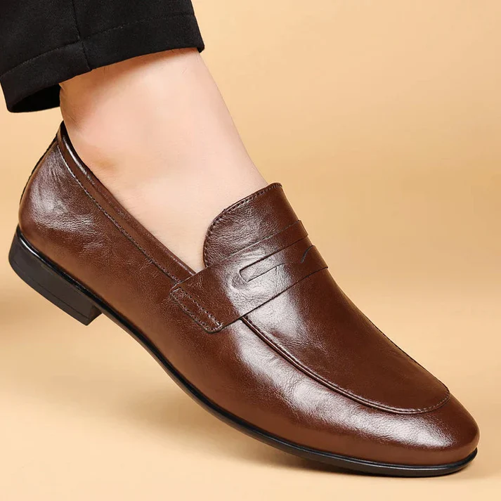 TrendAura Averin men's polished genuine leather loafers slip-on dress shoes with cushioned insole