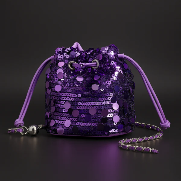 TrendAura Carmelle compact evening bag hand-embellished cascading sequins metallic drawstring glam night out