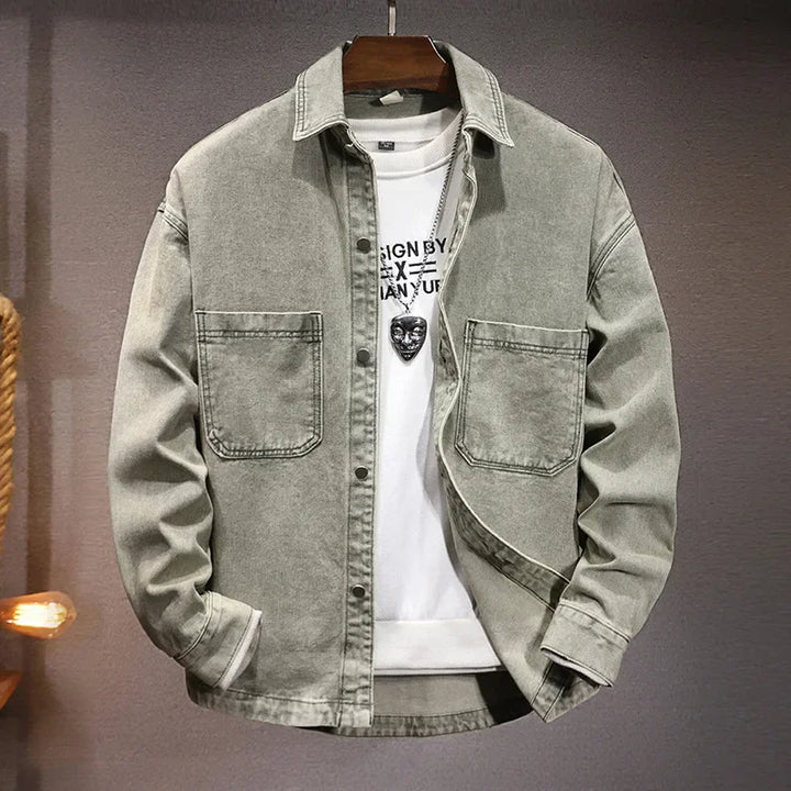 Men's TrendAura Rochefort Paris midweight denim jacket, structured fit, minimal detailing, clean silhouette