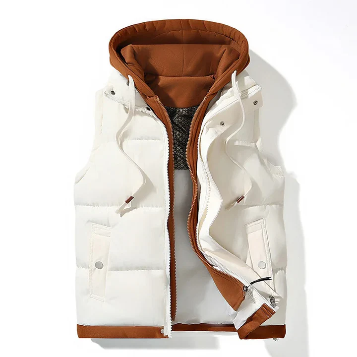 Men's slim-fit hooded puffer gilet lightweight insulated vest with contrasting hood