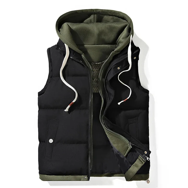 Men's slim-fit hooded puffer gilet lightweight insulated vest with contrasting hood