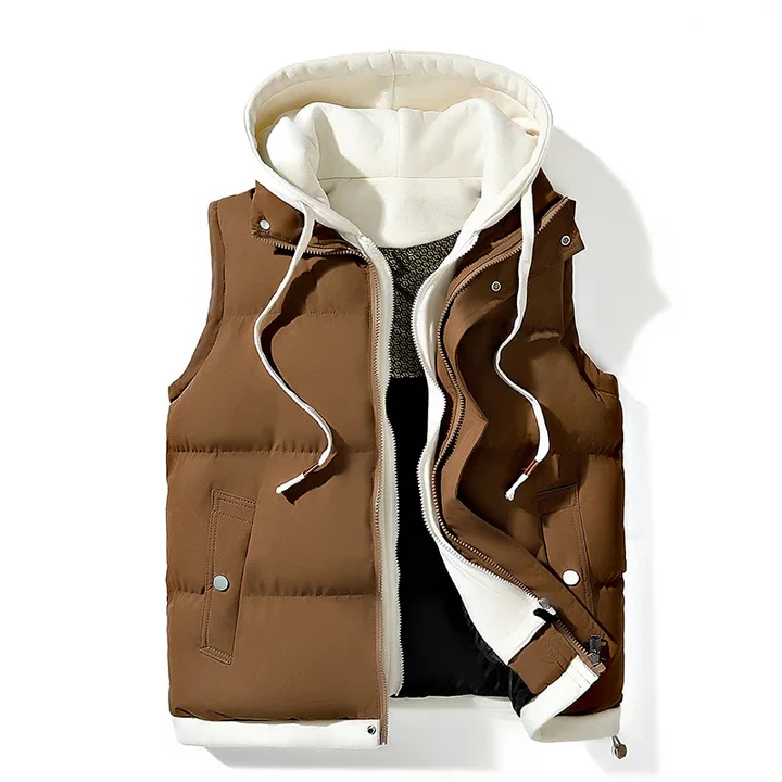 Men's slim-fit hooded puffer gilet vest lightweight insulated with contrasting hood detailing