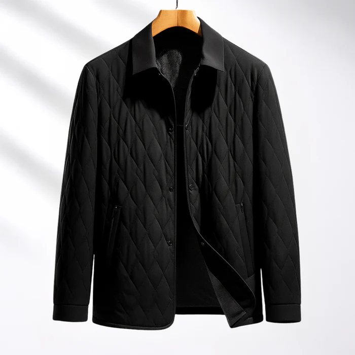 Men's navy blue quilted silk-lined jacket lightweight teardrop pattern cotton shell versatile outerwear