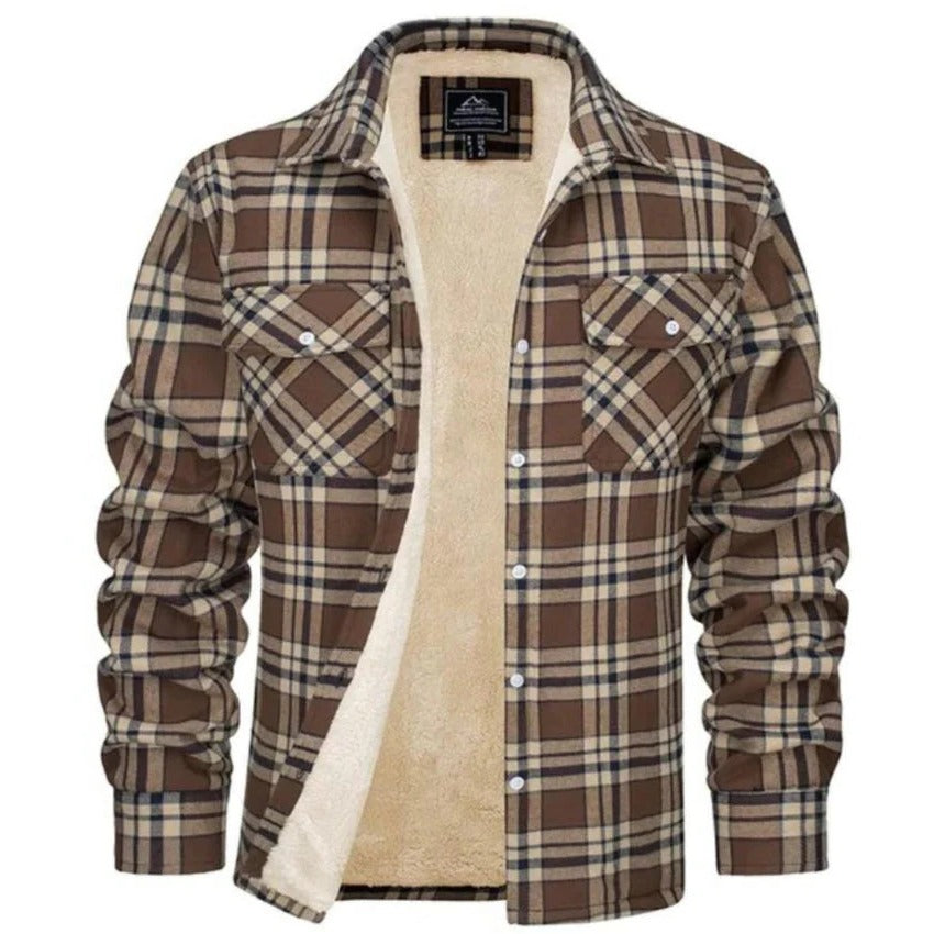 Men's black and white plaid flannel shirt fleece-lined casual fit for easy everyday layering