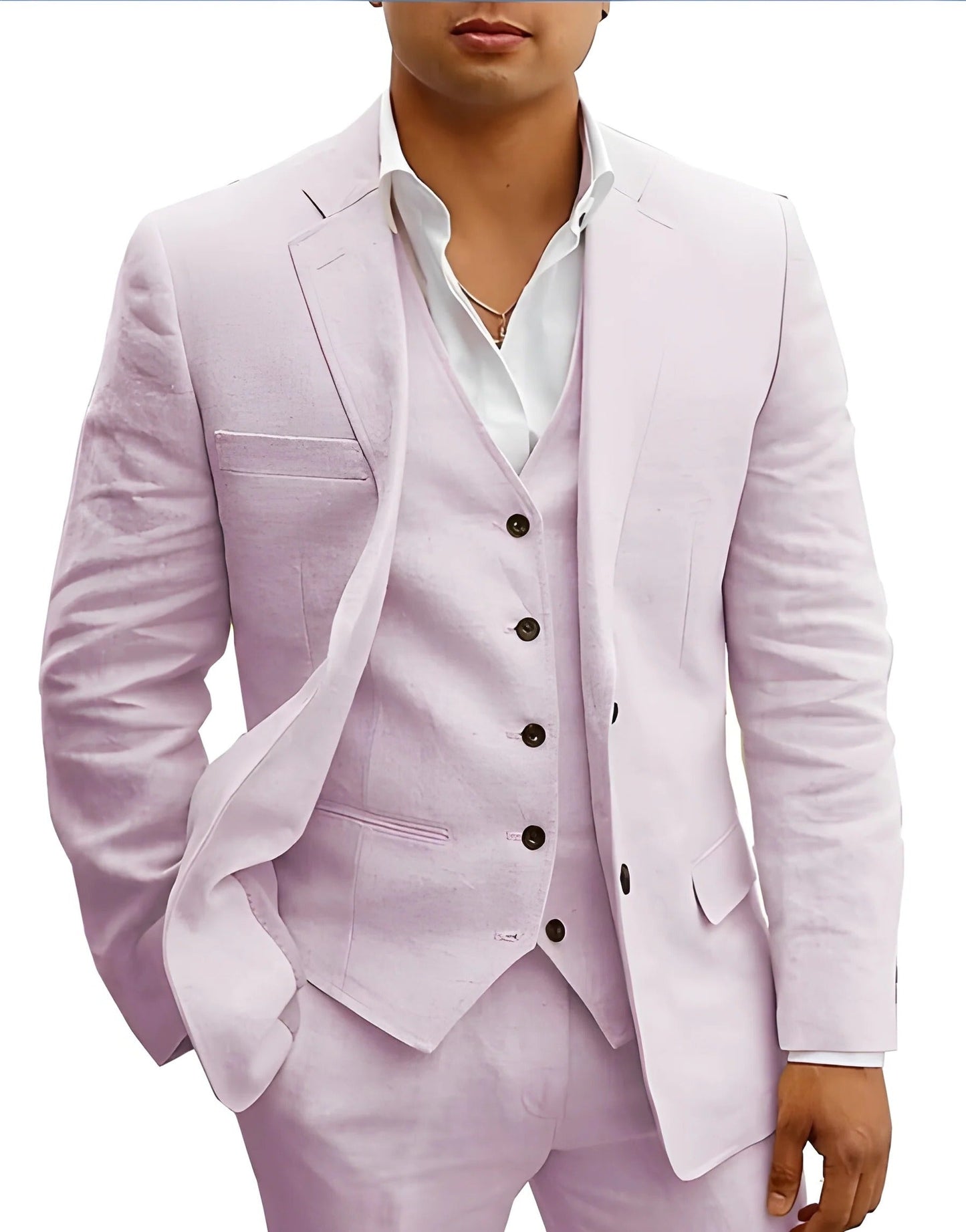 Men's light beige three-piece summer suit slim-fit breathable jacket waistcoat trousers for weddings