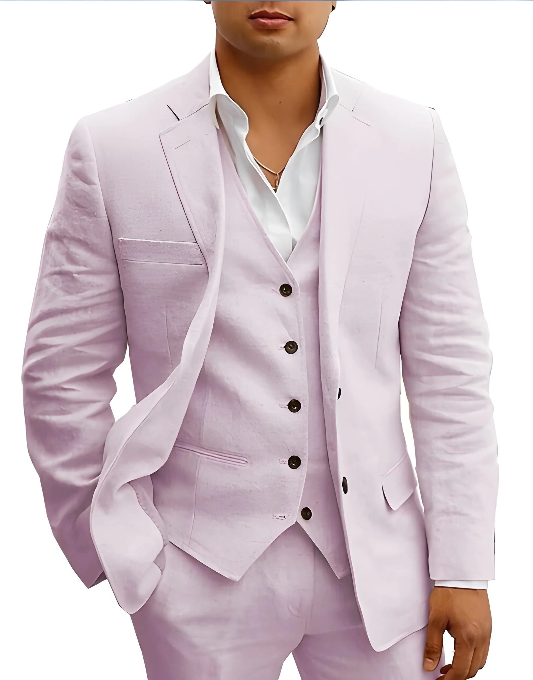 Men's light beige three-piece summer suit slim-fit breathable jacket waistcoat trousers for weddings