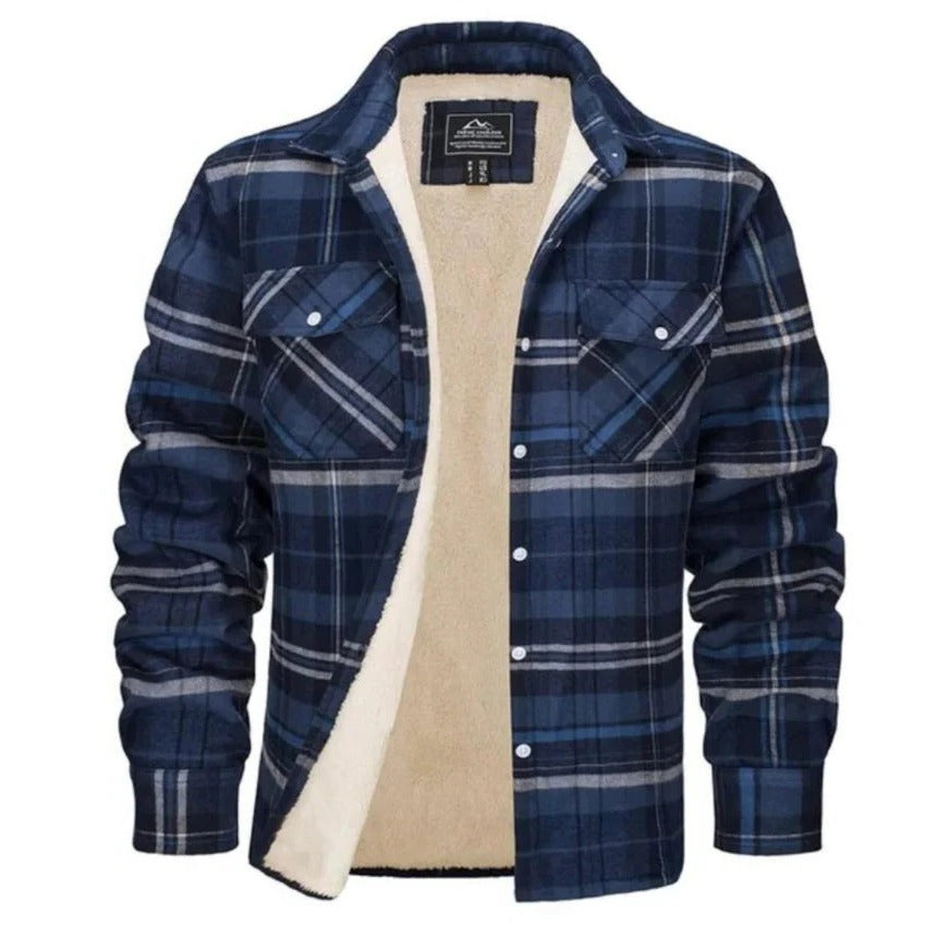 Men's black and white plaid flannel shirt fleece-lined relaxed fit for everyday layering comfort