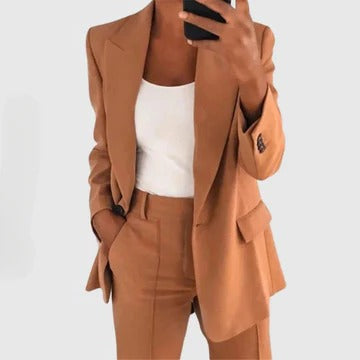 Women's tailored blazer and pants set structured fit polished professional coordinated suit