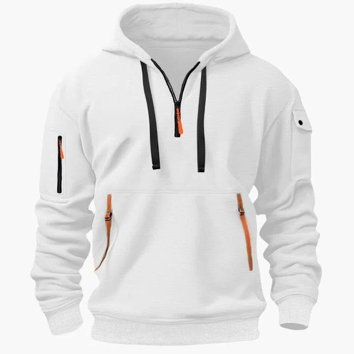 Men's lightweight utility hoodie with zippered pockets, breathable all-season comfort and adjustable hood