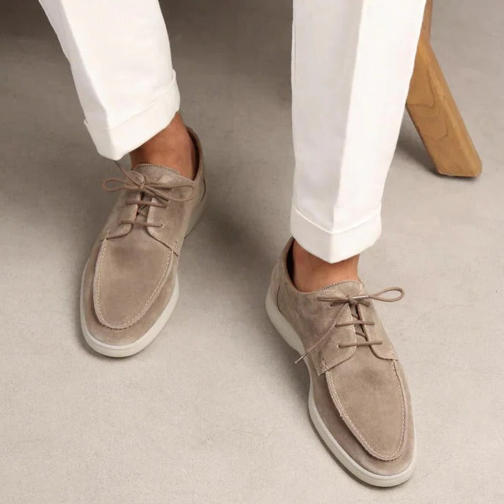 Men's brown suede loafers slip-on cushioned insole casual formal versatile clean silhouette