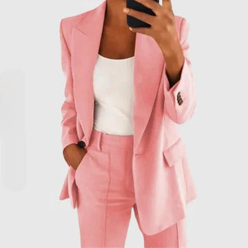 Women's tailored blazer and pants set structured fit polished professional coordinated two-piece suit