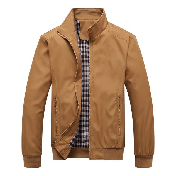 Men's lightweight transitional jacket in neutral tone, regular fit, wind-resistant everyday layer for spring and fall