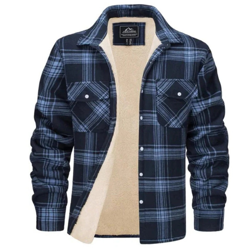 Men's black and white plaid flannel shirt fleece-lined relaxed fit for everyday layering