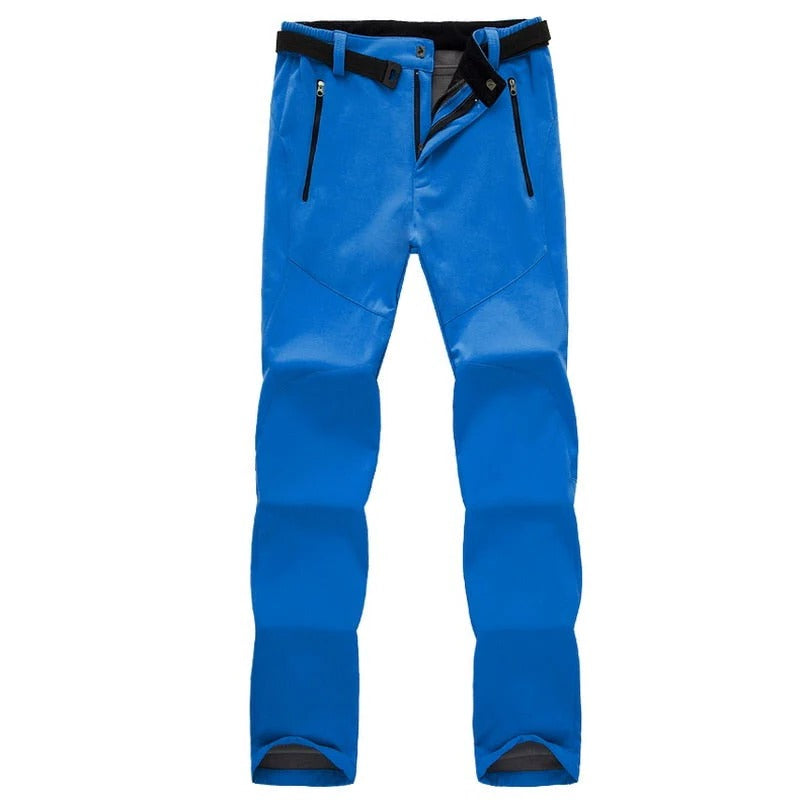 Women's weather-resistant hiking pants in neutral tones, stretchy slim fit with insulated soft lining