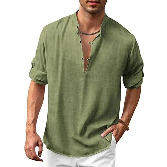 Men's linen-look long sleeve shirt modern shaped fit versatile casual formal wear